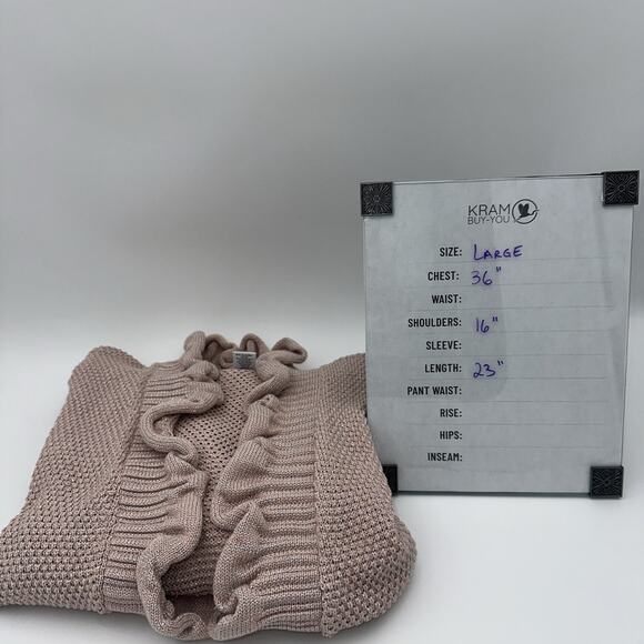 Ruby Rd Blush Metallic Ruffle Open Front Cardigan Sweater Womens Size Large - Picture 3 of 6